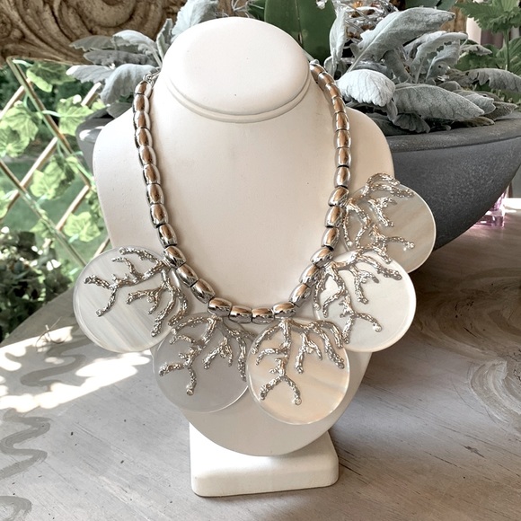 RARE YSL Yves Saint Laurent Shell Silver Coral Mother of Pearl Signed Necklace - Picture 1 of 17